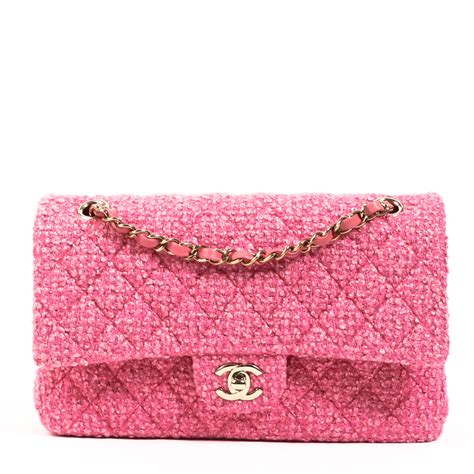 chanel pink silver metallic tweed fabric knit bag|Chanel pink ref bag.